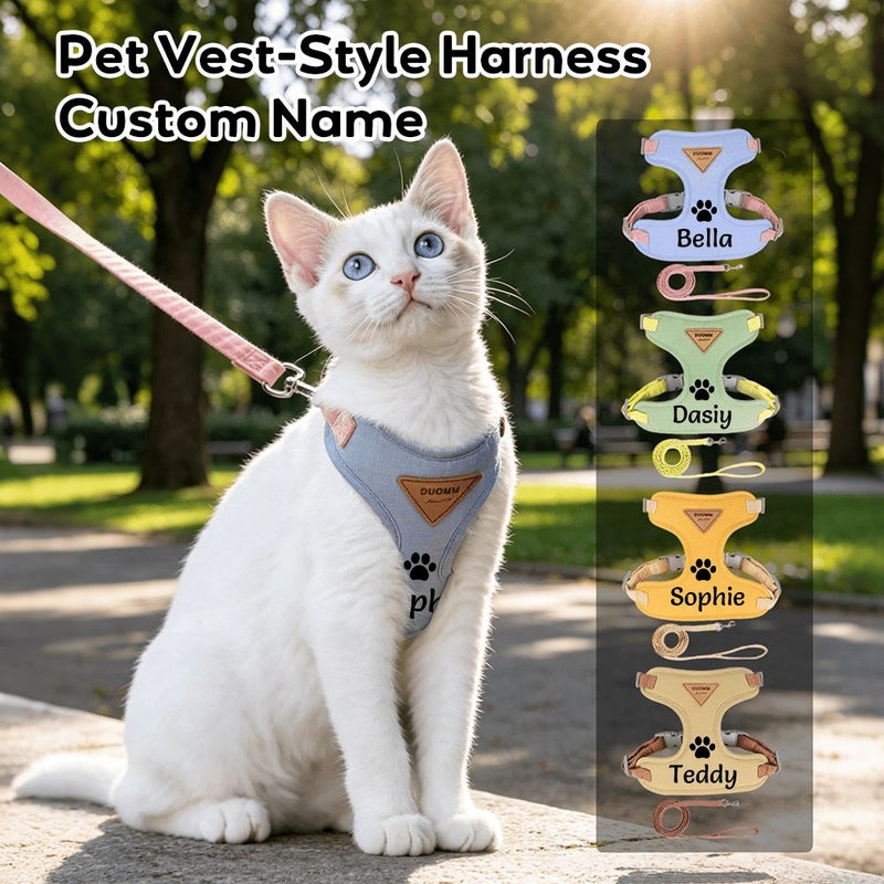 Green Pet Harness and Leash Set Adjustable Vest Style with Paw Print - Image 1