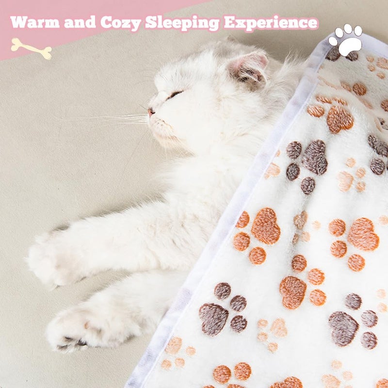 Retainbre 12 Pcs Small Dog Blanket Fleece Puppy Blankets Washable Pet Blankets for Cats Soft Flannel Paw Printed Throw for Guinea Pig Indoor Kittens Doggie (23 X 16 Inch, White, Dark Gray, Pink, Camel) - Image 4