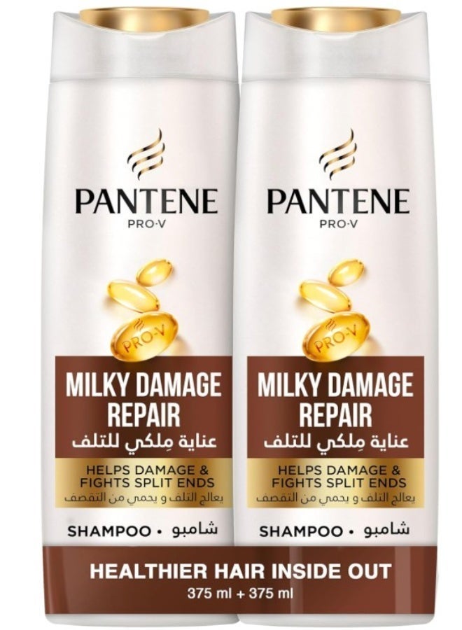 Pantene ProV Milky Damage Repair Shampoo Helps Repair Damaged Hair Nourishes Locks Moisture in Hair Cellular Hair Repair Dual Pack 2x375ml