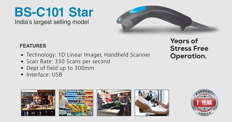 TVS ELECTRONICS BS-C101 Star Handheld 1D Scanner Barcode Reader High-Speed Scan for Mobile Payment Retail Store Supermarket - Image 5