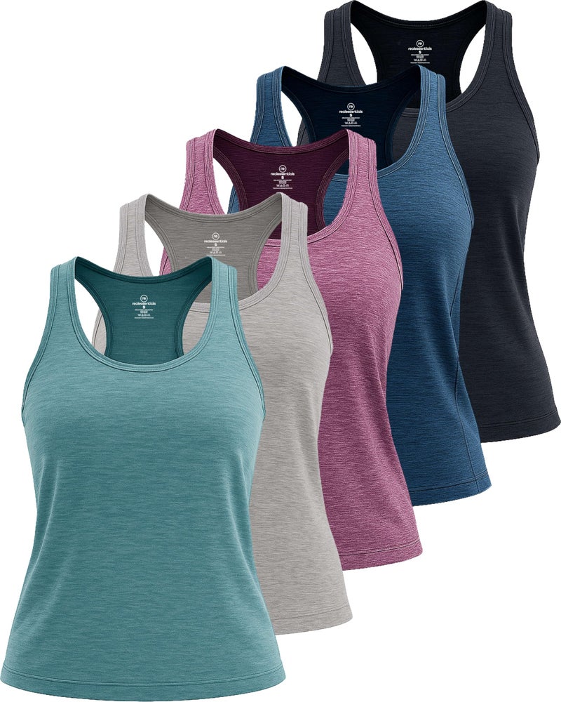 REALESSENTIALS 5 Pack: Womens Quick Dry Fit Ladies Tops Blouse Tee Athletic Yoga Workout Running Gym Active Tees Exercise Women Racerback Sleeveless Flowy Fitness Loose Fit Moisture Wicking Tank Top - Set 1,S - Image 1