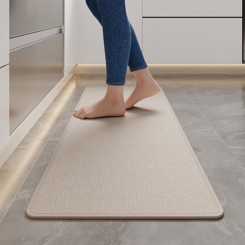 YDKGL Kitchen Mats for Floor, Super Absorbent Kitchen Rugs Non Slip Washable, Soft Imitation Linen Braided Kitchen Runner Rug, Standing Mat Kitchens Sink Mat, Easy to Clean, Beige 17x47 - Image 1
