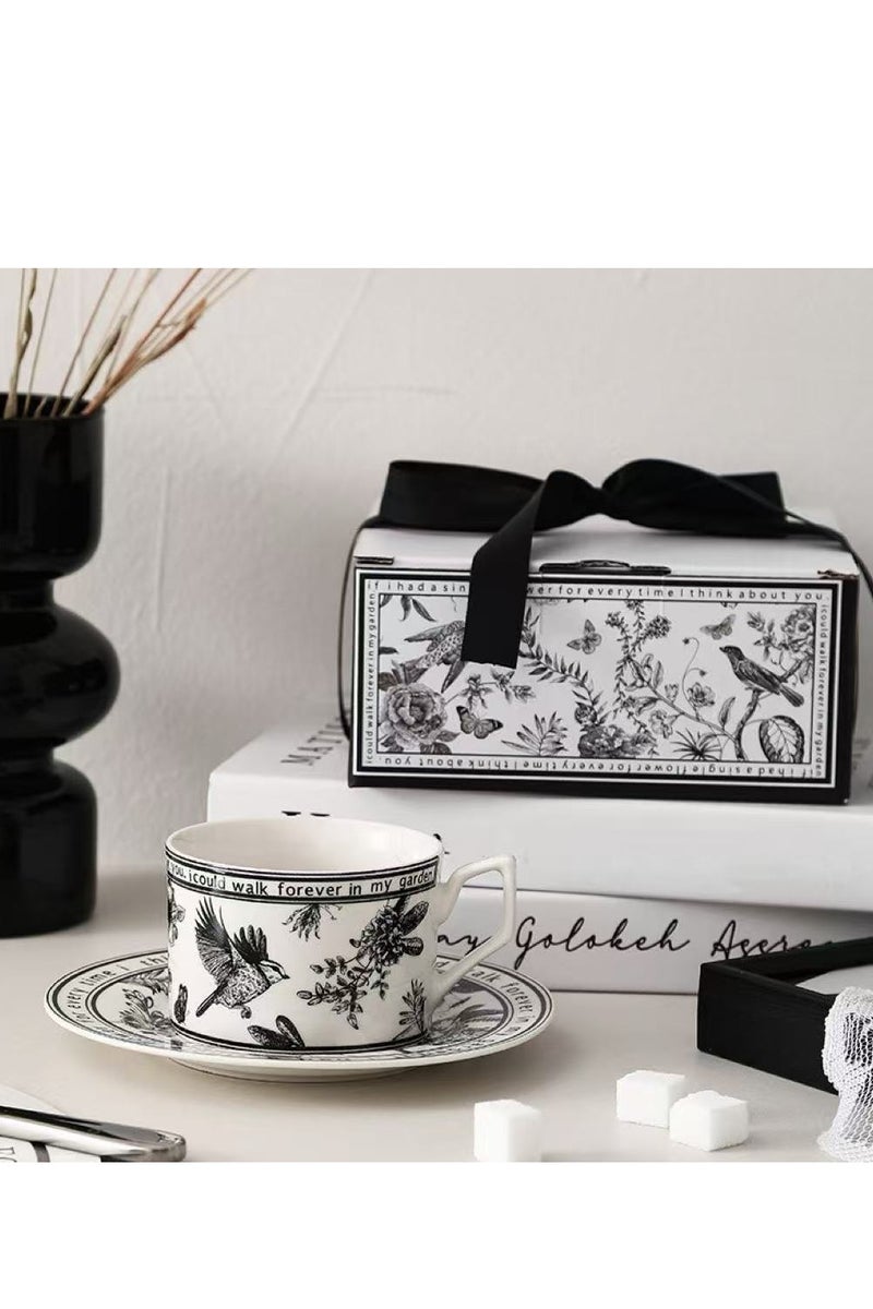 جوسكوين مجموعة أكواب وصحون القهوة الخزفية، تصميم زهور قديم، كوب وصحن قهوة خزفي مع صندوق هدايا، كوب قهوة مصنوع يدويًا على شكل زهرة للاستخدام في المنزل أو المكتب، سعة 250 مل. - Image 1