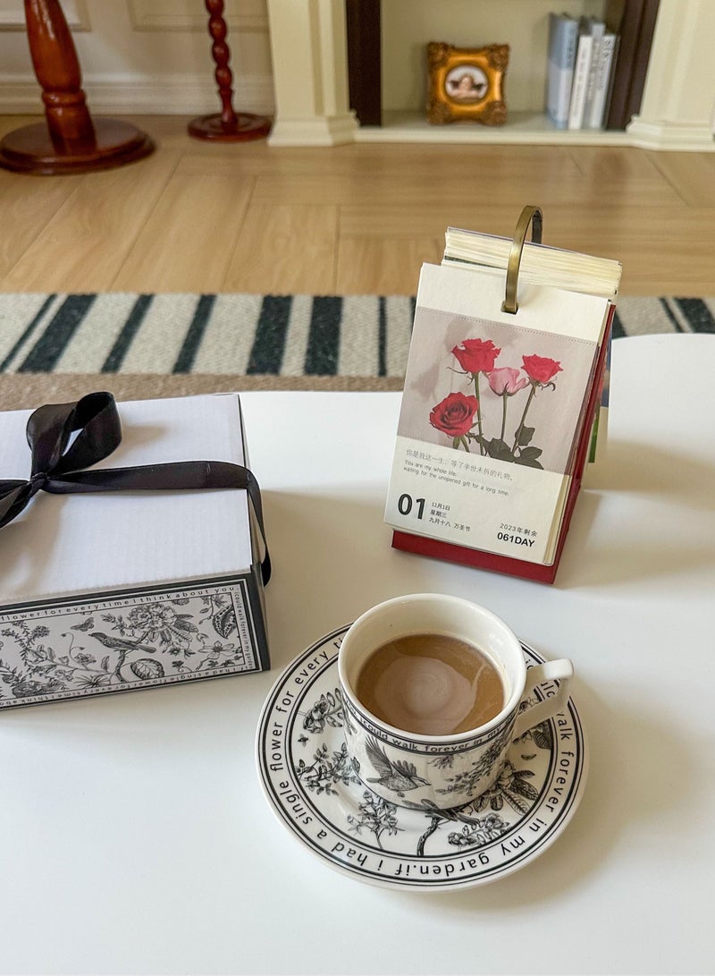 جوسكوين مجموعة أكواب وصحون القهوة الخزفية، تصميم زهور قديم، كوب وصحن قهوة خزفي مع صندوق هدايا، كوب قهوة مصنوع يدويًا على شكل زهرة للاستخدام في المنزل أو المكتب، سعة 250 مل. - Image 5