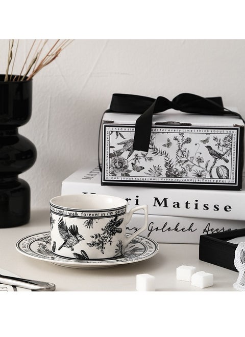 Ceramic Coffee Cup and Saucer Set, Vintage Floral Design Porcelain Coffee Cup and Saucer with Gift Box, Hand Crafted Flower Shaped Coffee Cup for Home Office,250 ML Capacity