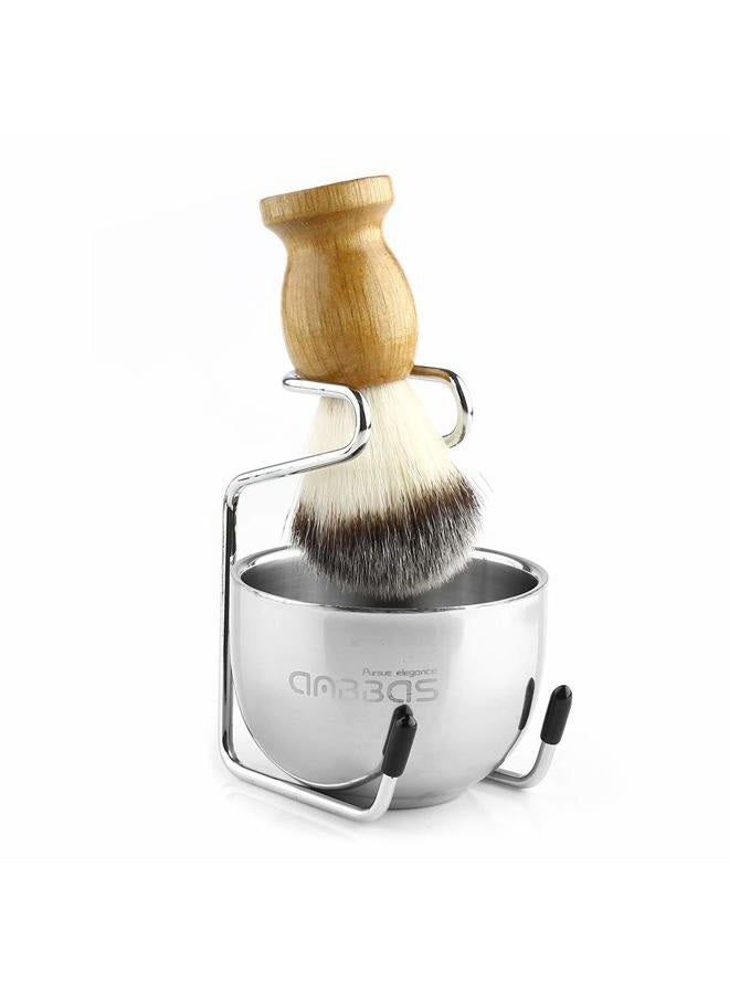 Anbbas Shaving Brush Synthetic Badger Hair Wood Handle,Stainless Steel Shaving Stand and Bowl,Perfect for Men Wet Shave - Image 1