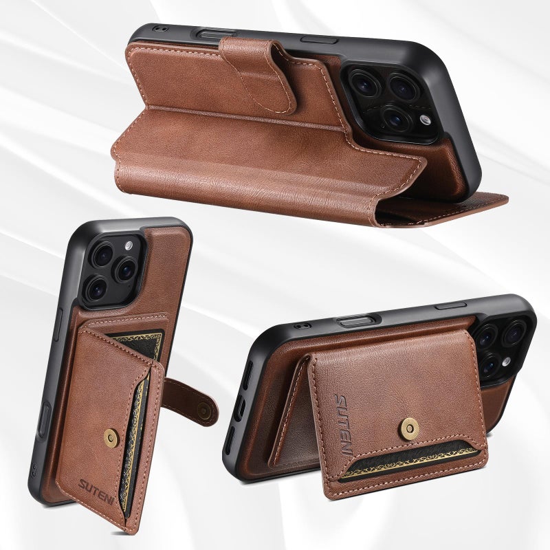 Suteni For Iphone 12 Pro Q05S1 3-In-1 Detachable Wallet Magsafe Leather Phone Case(Brown) - Image 3