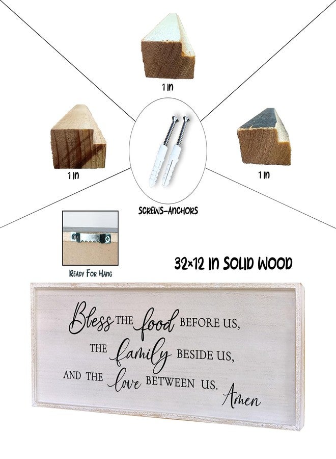 Surfapans Bless the Food Before Us Sign Wall Decor 32"x12" Dining Room Kitchen Home Framed Wood Wall Art (Black) - Image 2