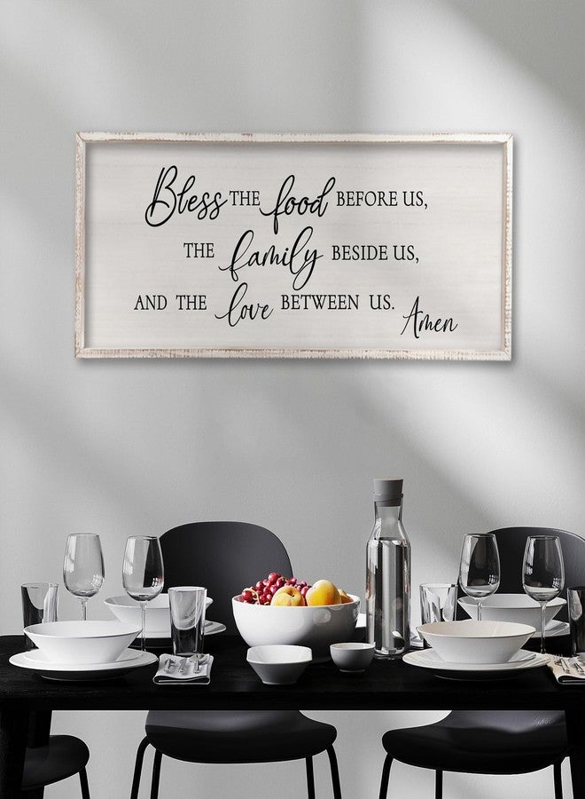 Surfapans Bless the Food Before Us Sign Wall Decor 32"x12" Dining Room Kitchen Home Framed Wood Wall Art (Black) - Image 5