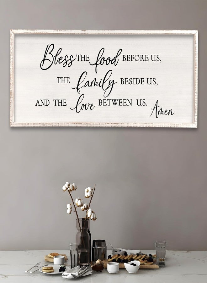 Surfapans Bless the Food Before Us Sign Wall Decor 32"x12" Dining Room Kitchen Home Framed Wood Wall Art (Black) - Image 3