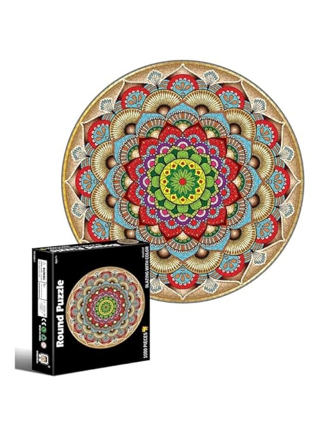 Mandala Puzzle 1000 Pieces for Adults-Colorful Round Jigsaw Puzzle, Challenge Jigsaw Puzzles for Adults - Image 3