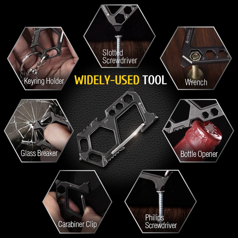 edcfans Carabiner Keychain Stainless Steel Multitool - 11 in 1 Tactical Emergency Survival Gear - Glass Breaker,Bottle Opener, Wrench, Screw Drivers, Key Clip, EDC Pocket and Backpack Tool - Image 2