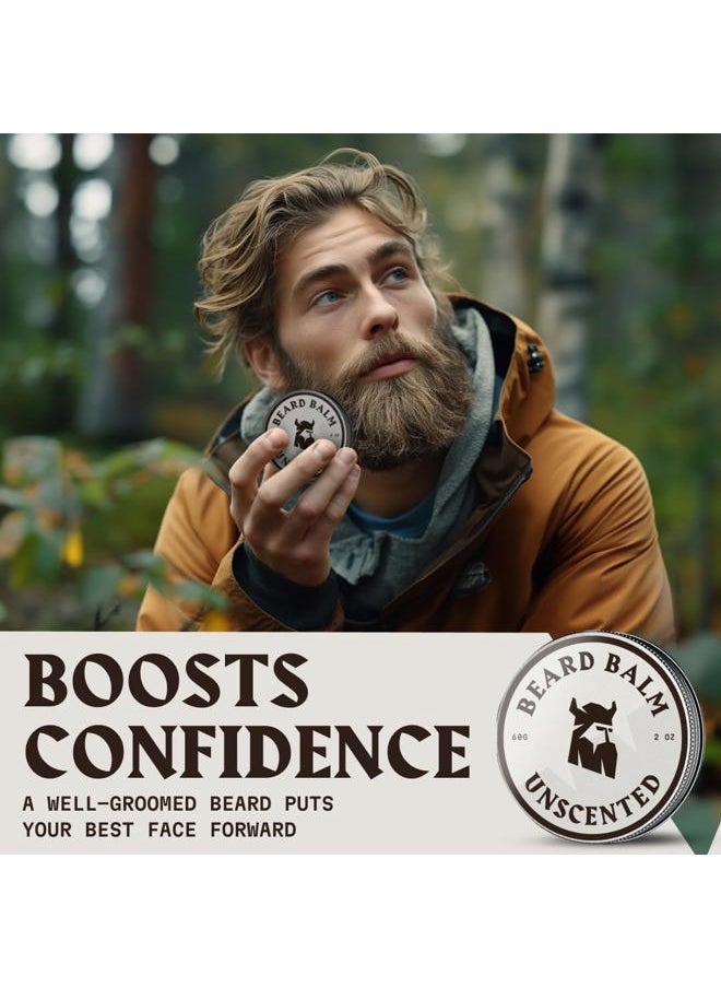 Beard Balm for Men – Light Hold, Unscented, 2 Oz - Leave-in Beard Conditioner with Shea Butter, Tea Tree, Argan & Jojoba Oils - Smooth, Shape & Moisturize Coarse, Dry Facial Hair