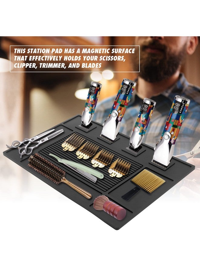 MoyRetty Magnetic Barber Organizer Mat for Clippers(17.7'' x 11.8'') - Professional Anti-Slip Heat Resistant Silicone Pad with Salon Station Accessories for Hair Stylist Clippers Supplies (Black) - Image 3