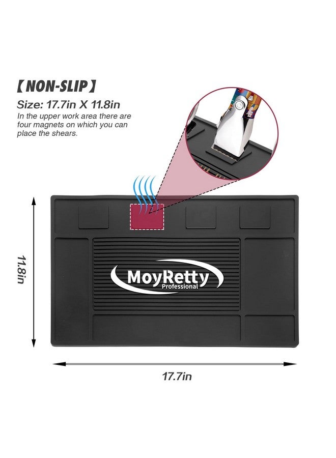 MoyRetty Magnetic Barber Organizer Mat for Clippers(17.7'' x 11.8'') - Professional Anti-Slip Heat Resistant Silicone Pad with Salon Station Accessories for Hair Stylist Clippers Supplies (Black) - Image 2