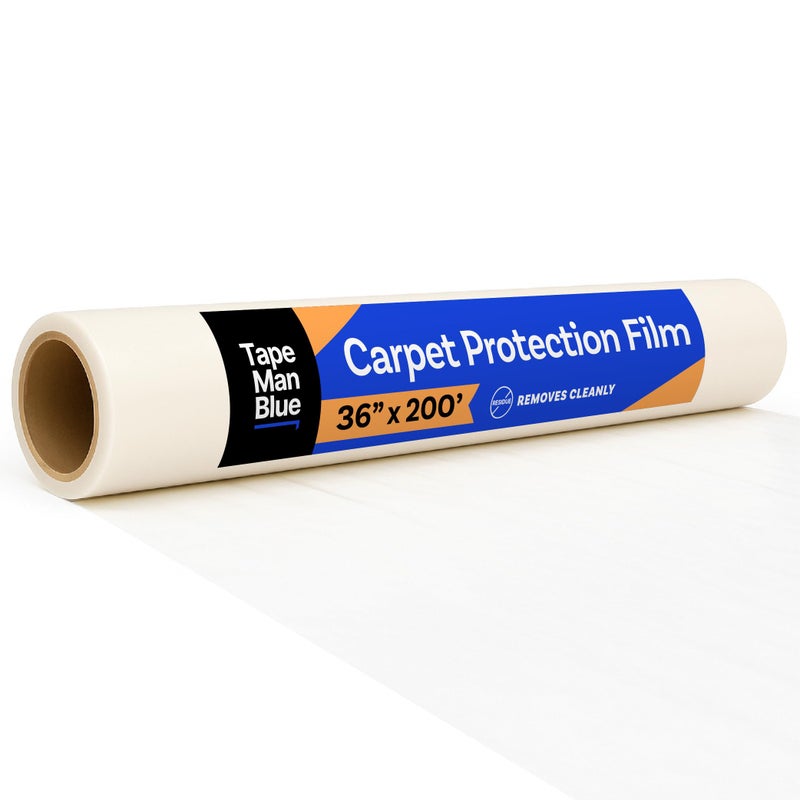 TapeManBlue Carpet Protection Film 36" x 200' roll, Self Adhesive Plastic Carpet Protector Film with Clean Removal & Easy Unwind, Durable Protection Tape to Shield Your Surface from Dirt and Spills - Image 1