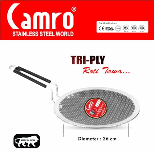 Camro Tawa for Roti | Steel Triply Honeycomb Tawa 26cm | Induction Base Roti Tava Non Stick | Perma-Cool Handles | Base & Induction Compatible | Metal Spoon Friendly | Sturdy Handles - Image 2