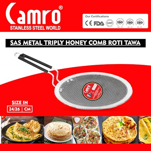 Camro Tawa for Roti | Steel Triply Honeycomb Tawa 26cm | Induction Base Roti Tava Non Stick | Perma-Cool Handles | Base & Induction Compatible | Metal Spoon Friendly | Sturdy Handles - Image 4