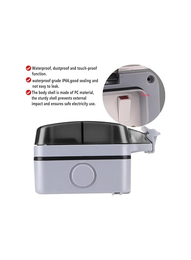promass Outdoor Socket Cover, IP66 Switched Outdoor Socket Cover, Waterproof Single Socket Cover, Outdoor Wall Weatherproof Plug Socket Box for Double Socket, USB Socket, WP socket - Image 2