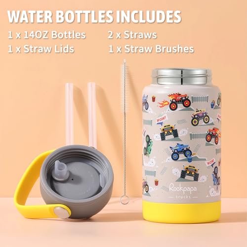 rockpapa Kids Lunch Box Set with 14oz Insulated Water Bottle & Lunch Bag, Leakproof 5.5 Cups Bento Box for School & Children, BPA-Free, Microwave Safe for Boys Girls (Grey Trucks) - Image 5