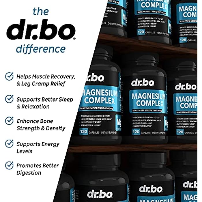 dr.bo Magnesium Complex Supplement Capsules 500mg - Support Energy, Relaxation, Leg Cramps & Legs - Help Aid Muscle Support Supplements - High Absorption Premium Mag Citrate Oxide - 120 Capsules - Image 4