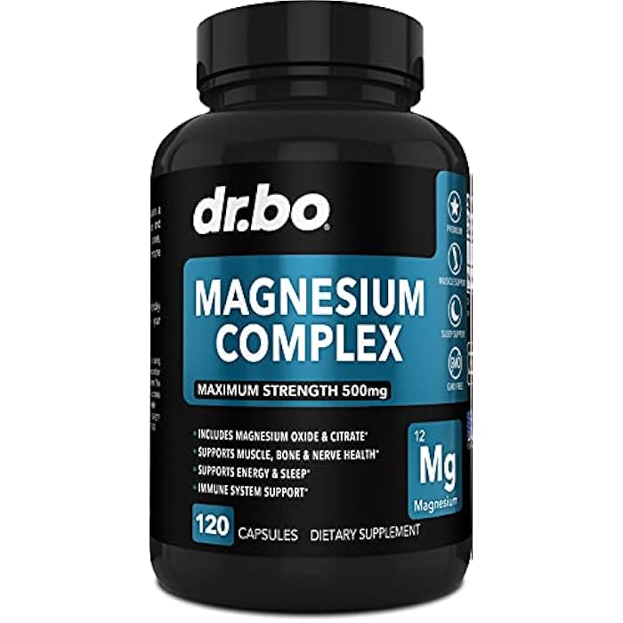 dr.bo Magnesium Complex Supplement Capsules 500mg - Support Energy, Relaxation, Leg Cramps & Legs - Help Aid Muscle Support Supplements - High Absorption Premium Mag Citrate Oxide - 120 Capsules - Image 1
