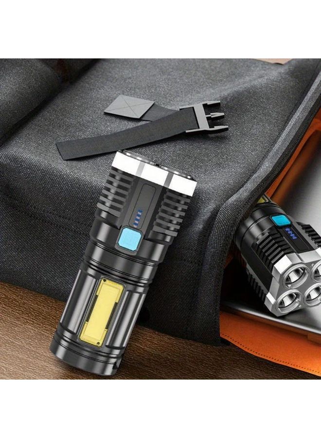 1pc Black Rechargeable LED Handheld Quad Light Flashlight with Digital Display for Outdoor Camping Hiking Fishing - Image 2
