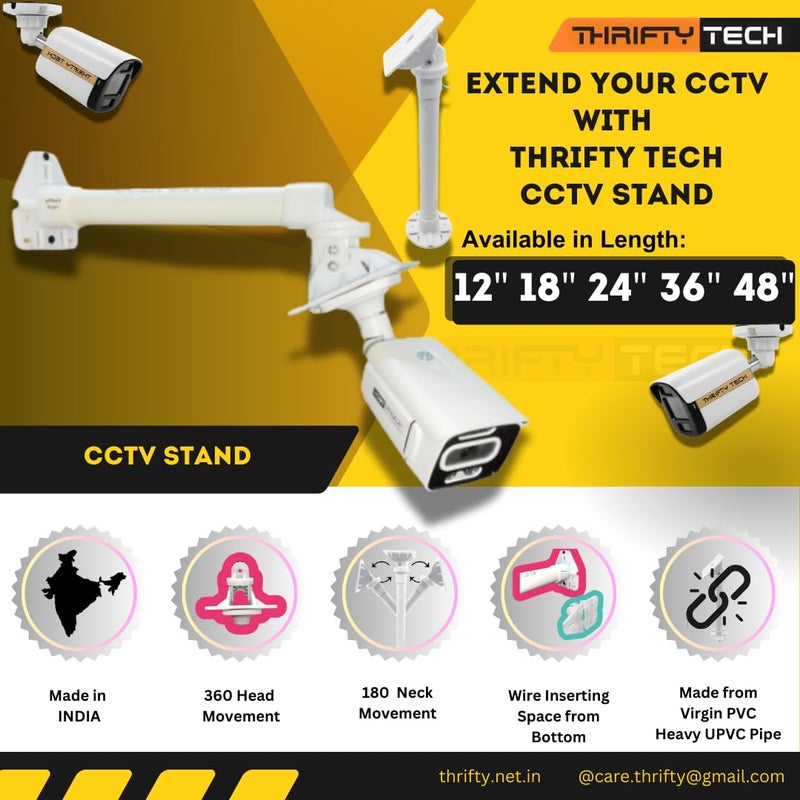 Thrifty Tech 24" Heavy Duty (Hard PVC Pipe) Wall Mounting Bracket/Stand for Bullet Camera, Universal Indoor & Outdoor Usage, CCTV Camera Wall Mounting Bracket Stand for Bullet & Box Camera (24"). - Image 2