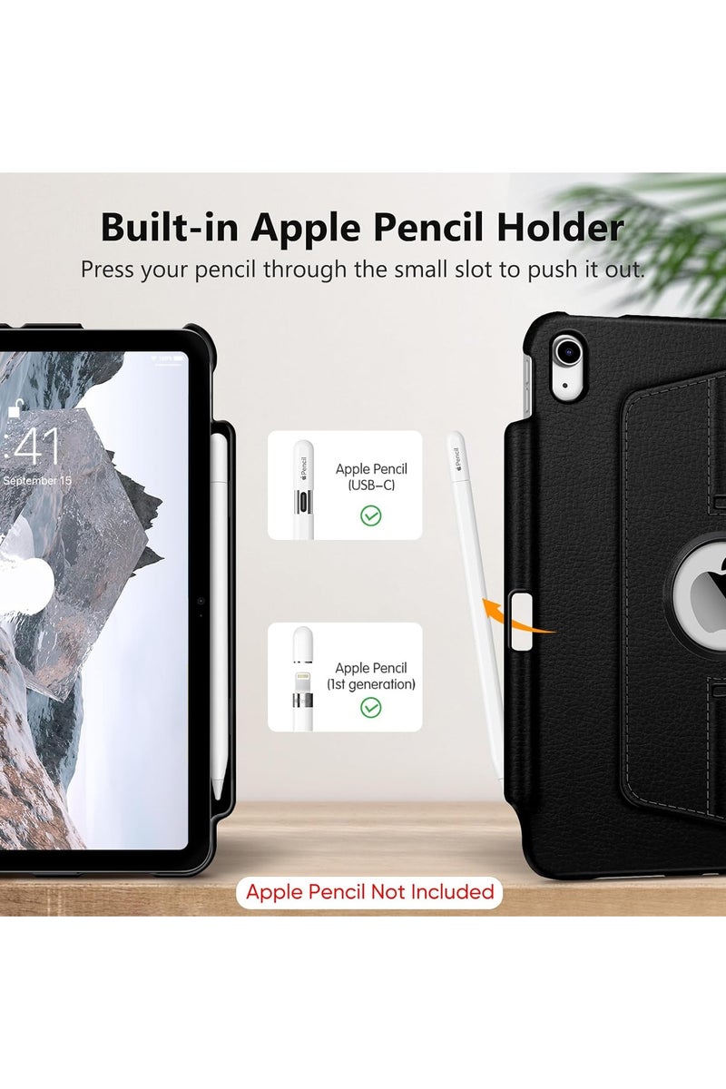 DUSALA 360° Rotating Case for iPad (A16) 11th Generation (2025) iPad 10th Generation 10.9 Inch (2022) [Built-in Pencil Holder] 360 Degree Rotating Protective Stand Cover- Black - Image 4