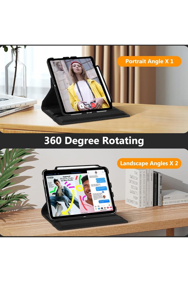 DUSALA 360° Rotating Case for iPad (A16) 11th Generation (2025) iPad 10th Generation 10.9 Inch (2022) [Built-in Pencil Holder] 360 Degree Rotating Protective Stand Cover- Black - Image 2