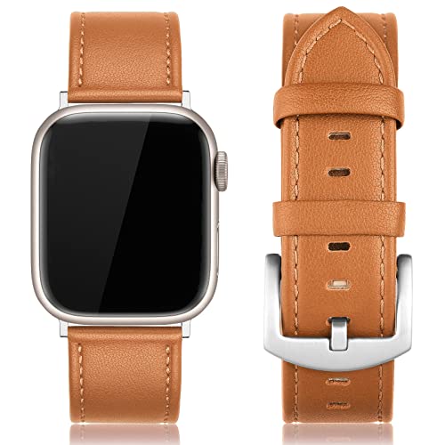 EDIMENS Leather Bands Compatible with Apple Watch 49mm 45mm 42mm 44mm Band Men Women, Vintage Genuine Leather Wristband Replacement Band Compatible for Apple Watch iwatch Series 9 8 7 6 5 4 3 2 1 SE2 - Image 1