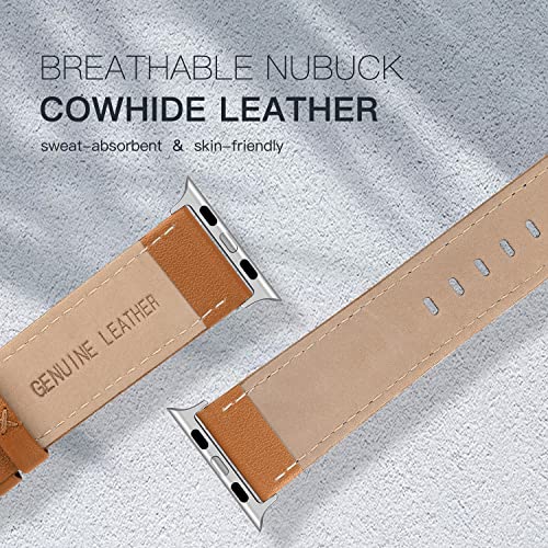EDIMENS Leather Bands Compatible with Apple Watch 49mm 45mm 42mm 44mm Band Men Women, Vintage Genuine Leather Wristband Replacement Band Compatible for Apple Watch iwatch Series 9 8 7 6 5 4 3 2 1 SE2 - Image 4