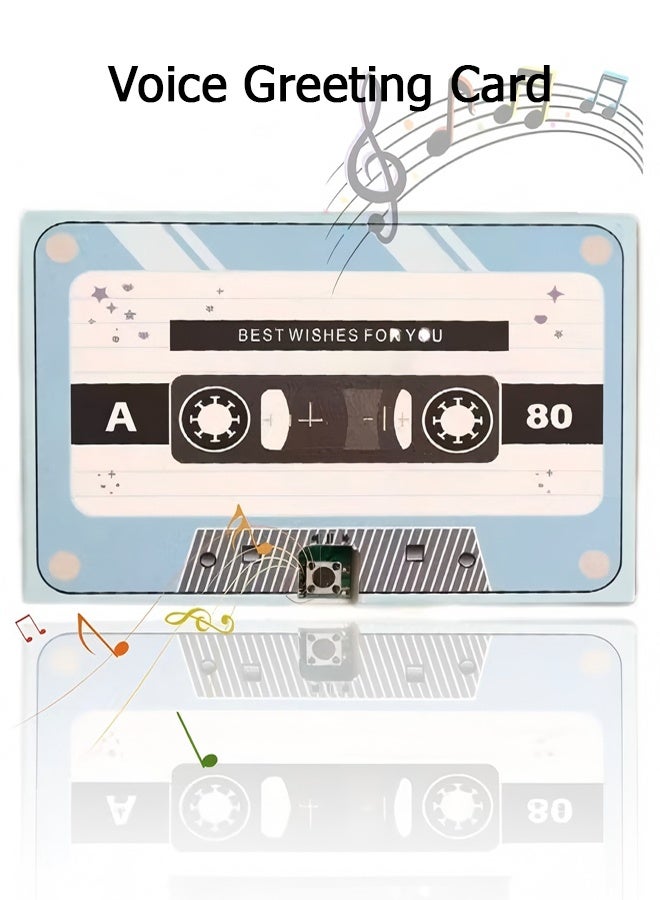Wffo Voice Greeting Card – 60 Second Recordable Audio Card with Playback – Retro Cassette Talking Sound Card – Personalized Voice Message Greeting for Birthday, Wedding, Anniversary, Special Occasions – Blue - Image 1