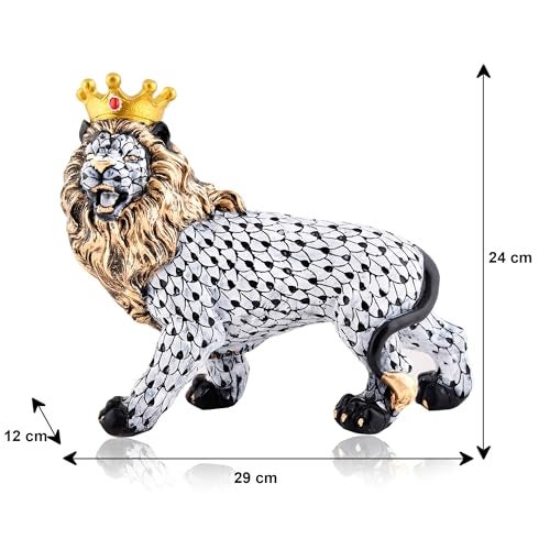 Xtore Regal Lion with Crown Figurine | Resin Home Decor Accent | Unique Art Piece for Living Room, Office, or Shelf | Symbol of Strength and Royalty | Luxurious Animal Décor - Image 2