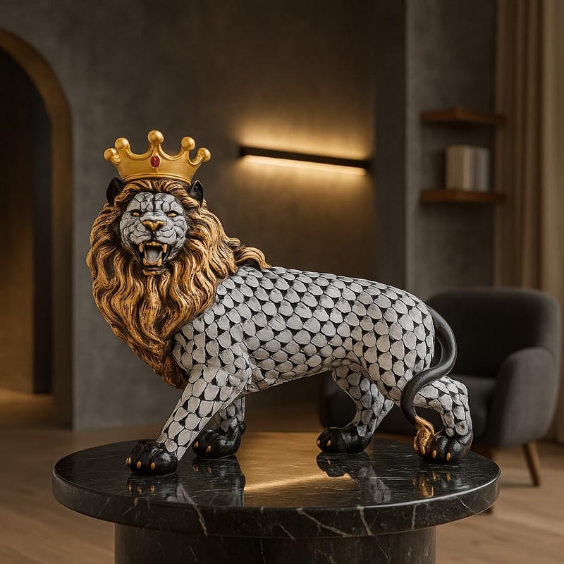 Xtore Regal Lion with Crown Figurine | Resin Home Decor Accent | Unique Art Piece for Living Room, Office, or Shelf | Symbol of Strength and Royalty | Luxurious Animal Décor - Image 4