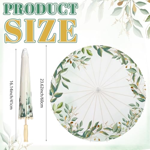 Lemosae 12 Pack Paper Umbrellas Bulk for Wedding 236 Chinese Japanese Parasol Vintage Decorative Sun Umbrella for Bridal Party Tea Eucalyptus Leaf - Image 3