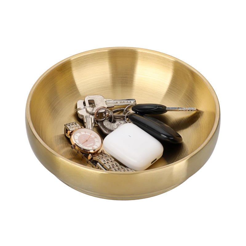 GUSHBIN Key Bowl for Entryway Table Decorative Key Dish for Organizing Tabletop Catch All Bowl Gold Fruit Bowls for Kitchen Counter, Coffee Table,7.4 Inches - Image 1
