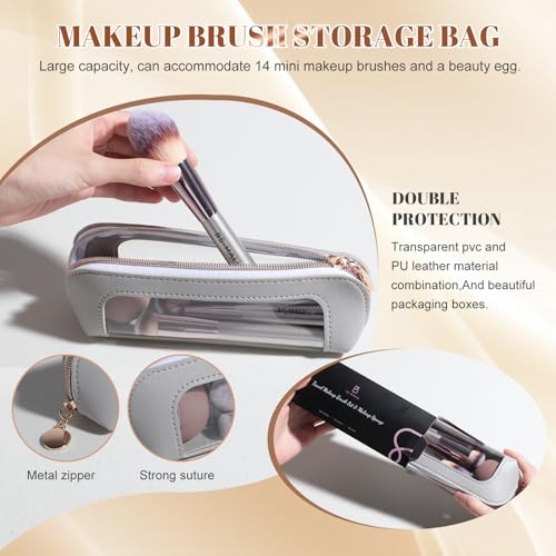 BS Mall Travel Makeup Brush Set BS-MALL 14 Pcs with 1 Pcs Makeup Sponge – Essential Foundation Powder Concealers, Eye Shadows, Blush Makeup Brushes with Travel Makeup Case (Champagne) - Image 5