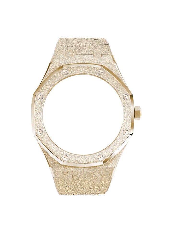 AROAQ GA2100 Metal Watch Band Case Replacement Kit, Stainless Steel Strap Bezel Accessories, Frosted Surface Stainless Steel Bracelet Case Mod For Shock, (Frost Gold Gold Shell Steel Belt)  - Image 1