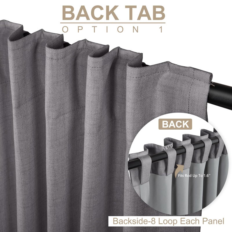 100% Blackout Shield Linen Blackout Curtains for Bedroom 72 Inches Long, Back Tab/Rod Pocket Living Room Drapes, Thermal Insulated Blackout Curtains 2 Panels Set, 50" W x 72" L, Darkgray - Image 3