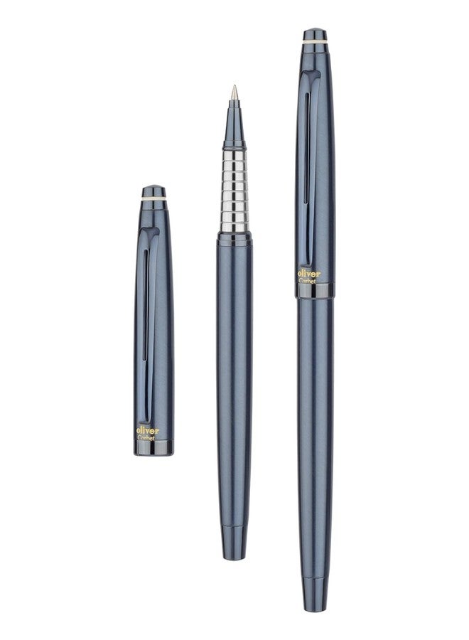 Oliver Corbet Matte Blueberry Roller Pen – Premium Brass Body, Ergonomic Grip, Schmidt 0.6 mm German Refill, Precision Cap Locking, Luxury Gift Box - Image 4