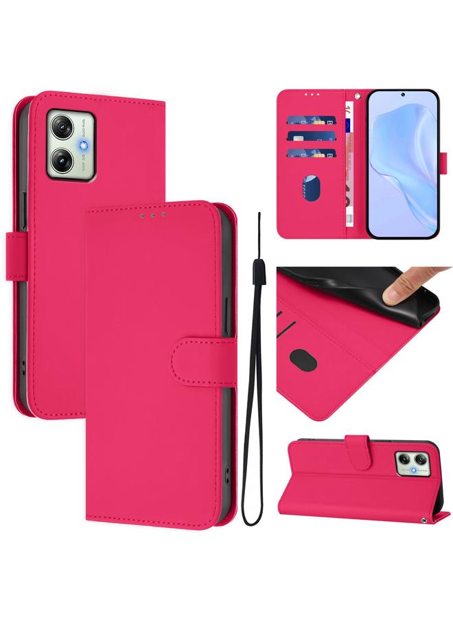 S-TOP Case For Motorola Moto G64 India Skin Feel Solid Color Leather Phone Case with Lanyard - Image 1