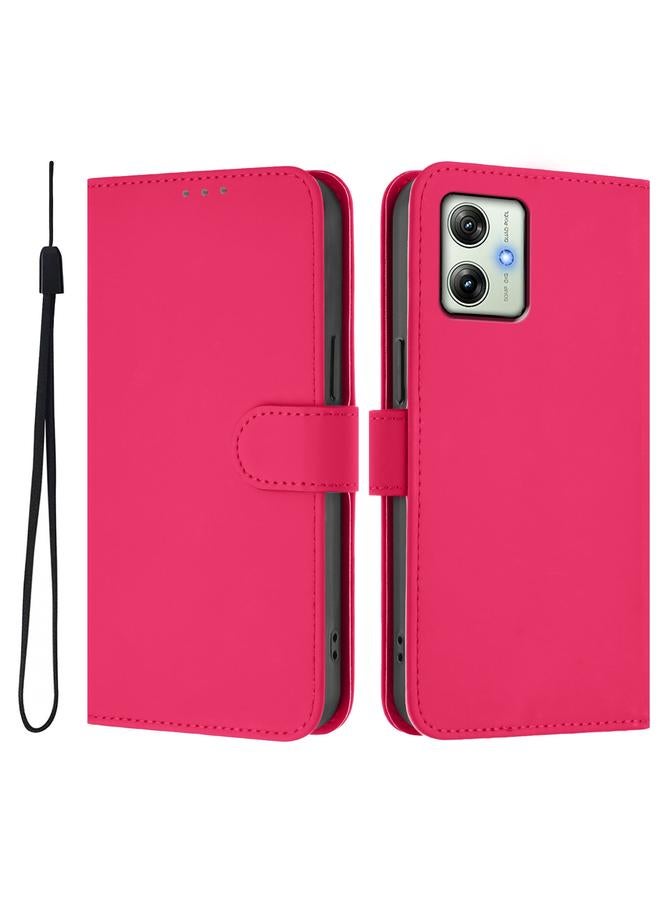 S-TOP Case For Motorola Moto G64 India Skin Feel Solid Color Leather Phone Case with Lanyard - Image 2