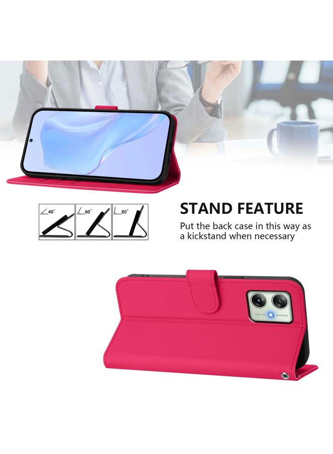 S-TOP Case For Motorola Moto G64 India Skin Feel Solid Color Leather Phone Case with Lanyard - Image 3