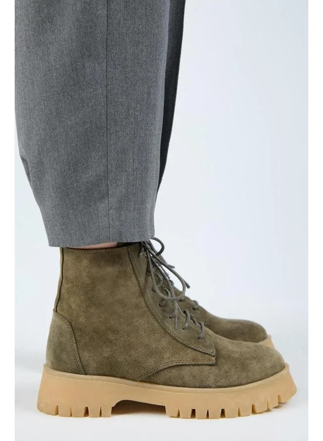 Manijero  (Viyan) Women's Real Leather Laced Inside Zippered Khaki Boot. for Women | Best Price UAE
