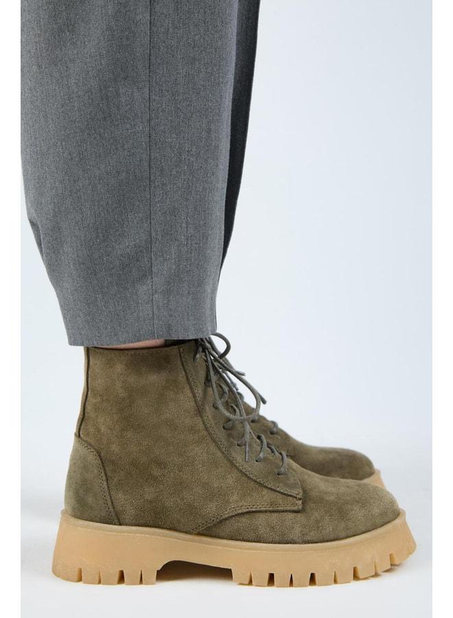 Manijero (Viyan) Women's Real Leather Laced Inside Zippered Khaki Boot. - Image 2