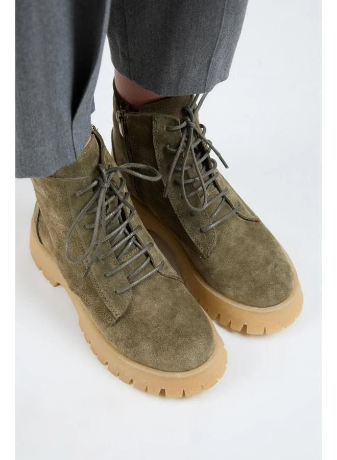 Manijero  (Viyan) Women's Real Leather Laced Inside Zippered Khaki Boot. for Women | Best Price UAE