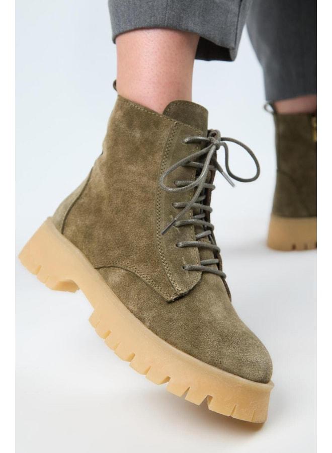Manijero (Viyan) Women's Real Leather Laced Inside Zippered Khaki Boot. - Image 1