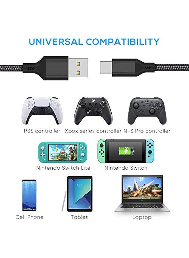 10FT Charger Charging Cable for PS5 and Xbox Series X/S Controller, Switch Pro Controller, Replacement USB Charging Cord Nylon Braided, Fast Charging Type-C Ports, Accessories for Playstation 5, Xbo - Image 2