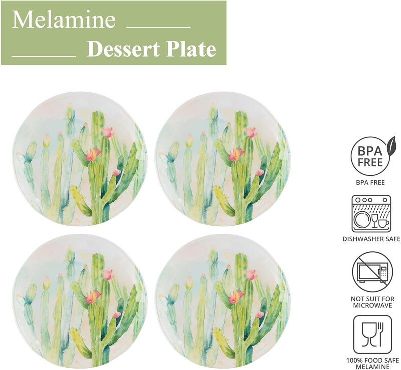 UP UPware Cactus Garden Melamine Round Dessert Plates Small Serving Plates for Appetizer Snacks and Side Dishes Green 6 Inch Set of 4 - Image 2